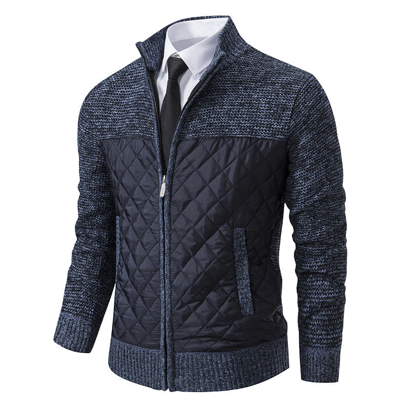 Men's Quilted Hybrid Knit Jacket With Stand Collar