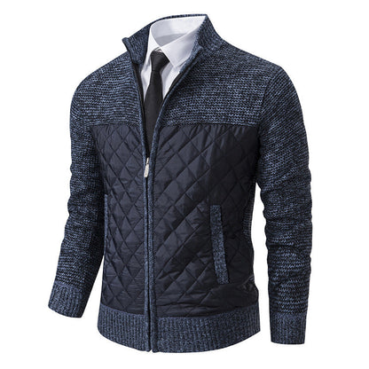 Men's Quilted Hybrid Knit Jacket With Stand Collar