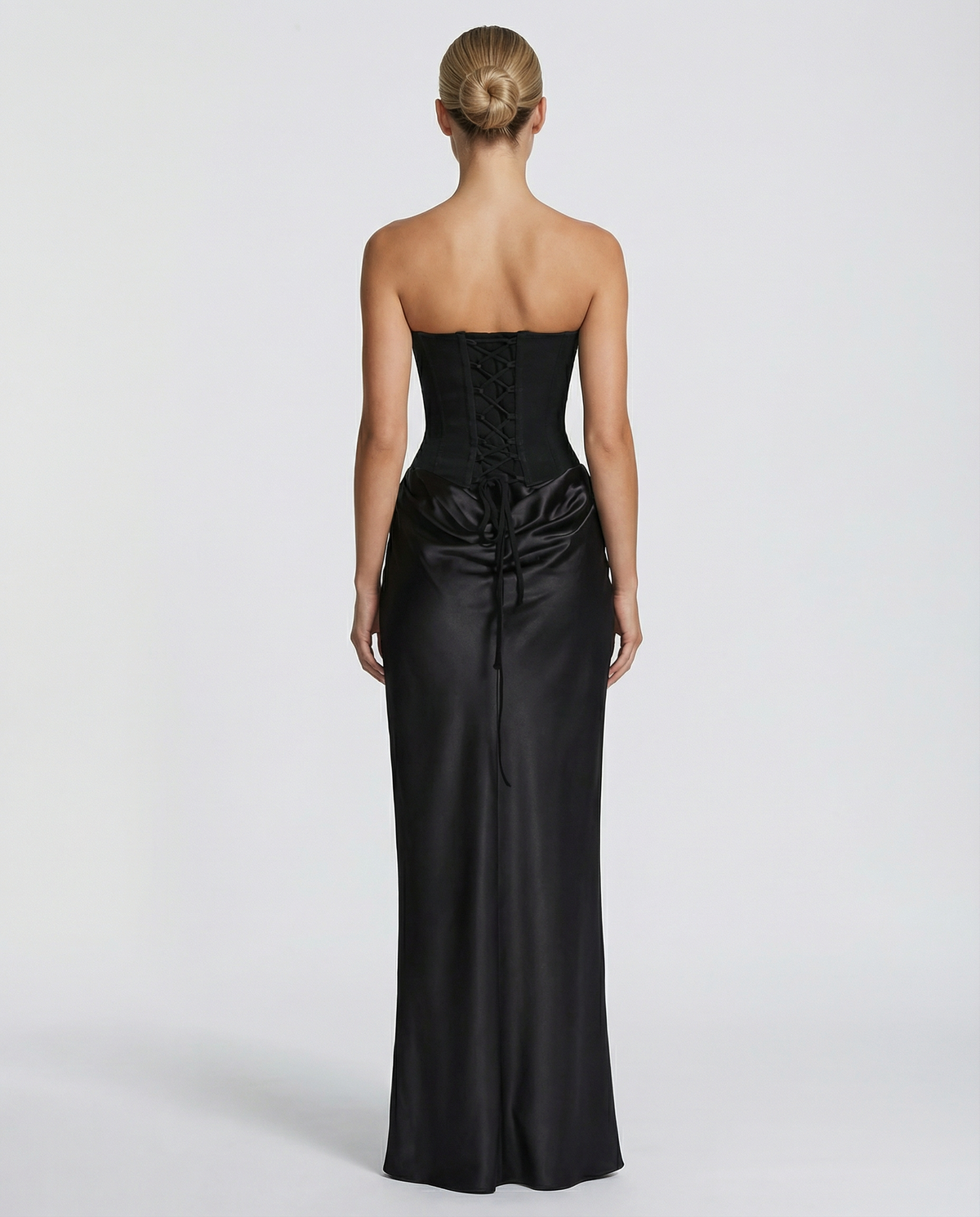 Vivienne | Black Satin Corset Maxi Dress For Women
