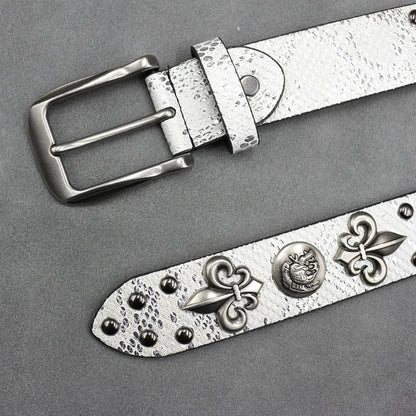 Western Studded Leather Belt with Fleur de Lis Charms