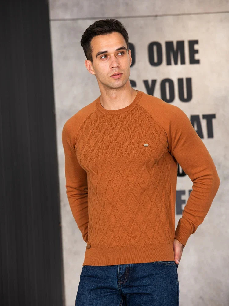 Dario Pini Men’s Argyle Knit O-Neck Sweater