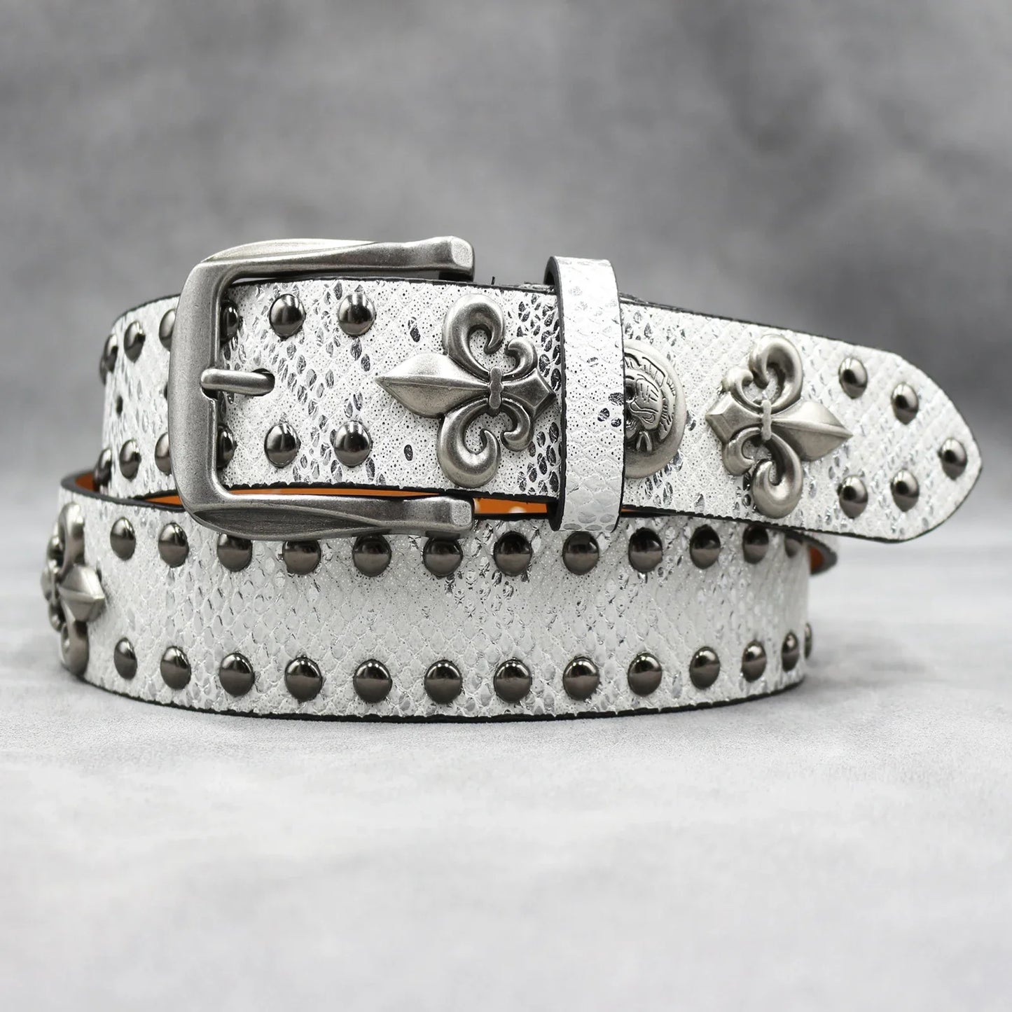 Western Studded Leather Belt with Fleur de Lis Charms
