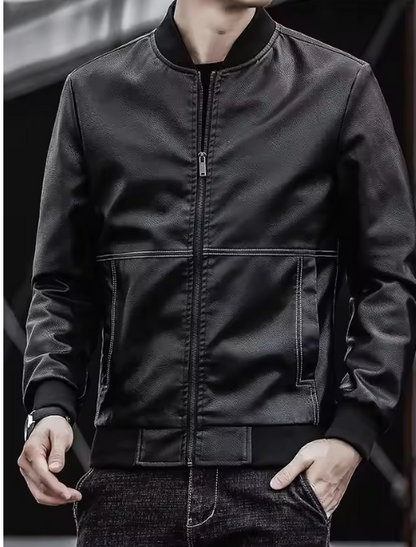 Men's Baseball Collar Leather Jacket