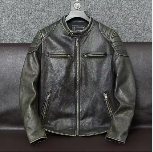 Retro Faded Cowhide Genuine Leather Jacket