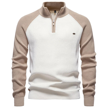 Men's Cotton Mock Neck Pullover Sweater Quarter Zip
