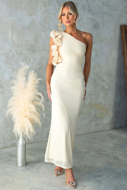 Emersyn | Women's One-Shoulder Maxi Dress with Ruffled Detail, Fitted Maxi Dress