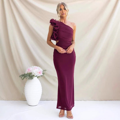 Emersyn | Women's One-Shoulder Maxi Dress with Ruffled Detail, Fitted Maxi Dress