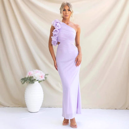 Emersyn | Women's One-Shoulder Maxi Dress with Ruffled Detail, Fitted Maxi Dress