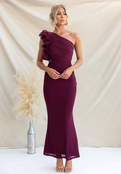 Emersyn | Women's One-Shoulder Maxi Dress with Ruffled Detail, Fitted Maxi Dress