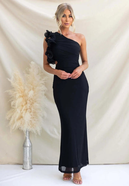Emersyn | Women's One-Shoulder Maxi Dress with Ruffled Detail, Fitted Maxi Dress