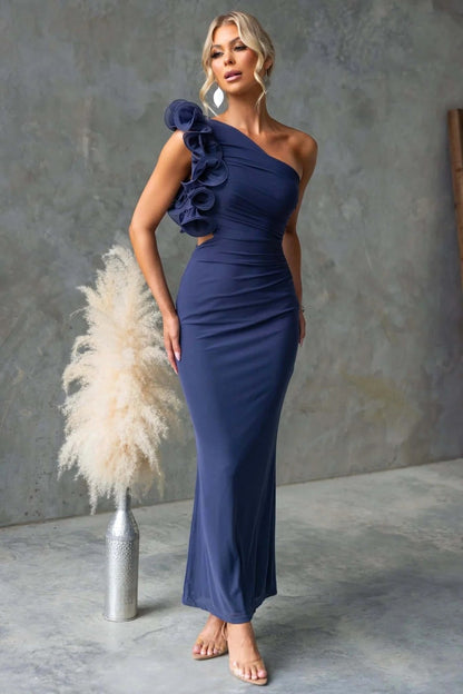 Emersyn | Women's One-Shoulder Maxi Dress with Ruffled Detail, Fitted Maxi Dress
