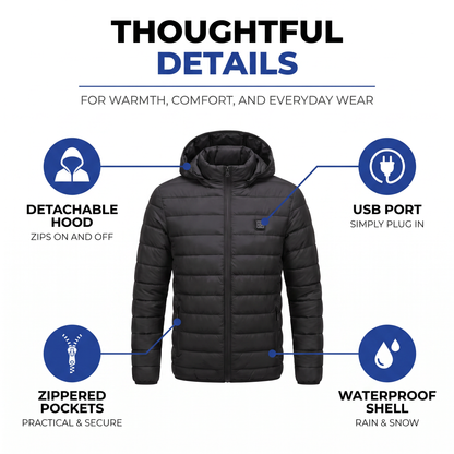 Heated Jacket Waterproof & USB Powered for Men & Women - 9 Heat Zones