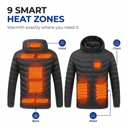Heated Jacket Waterproof & USB Powered for Men & Women - 9 Heat Zones