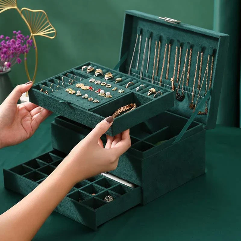 Jewelry Box — Velvet 3-Tier Storage