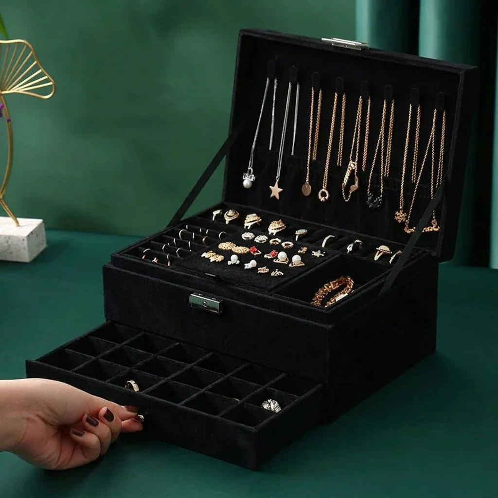 Jewelry Box — Velvet 3-Tier Storage
