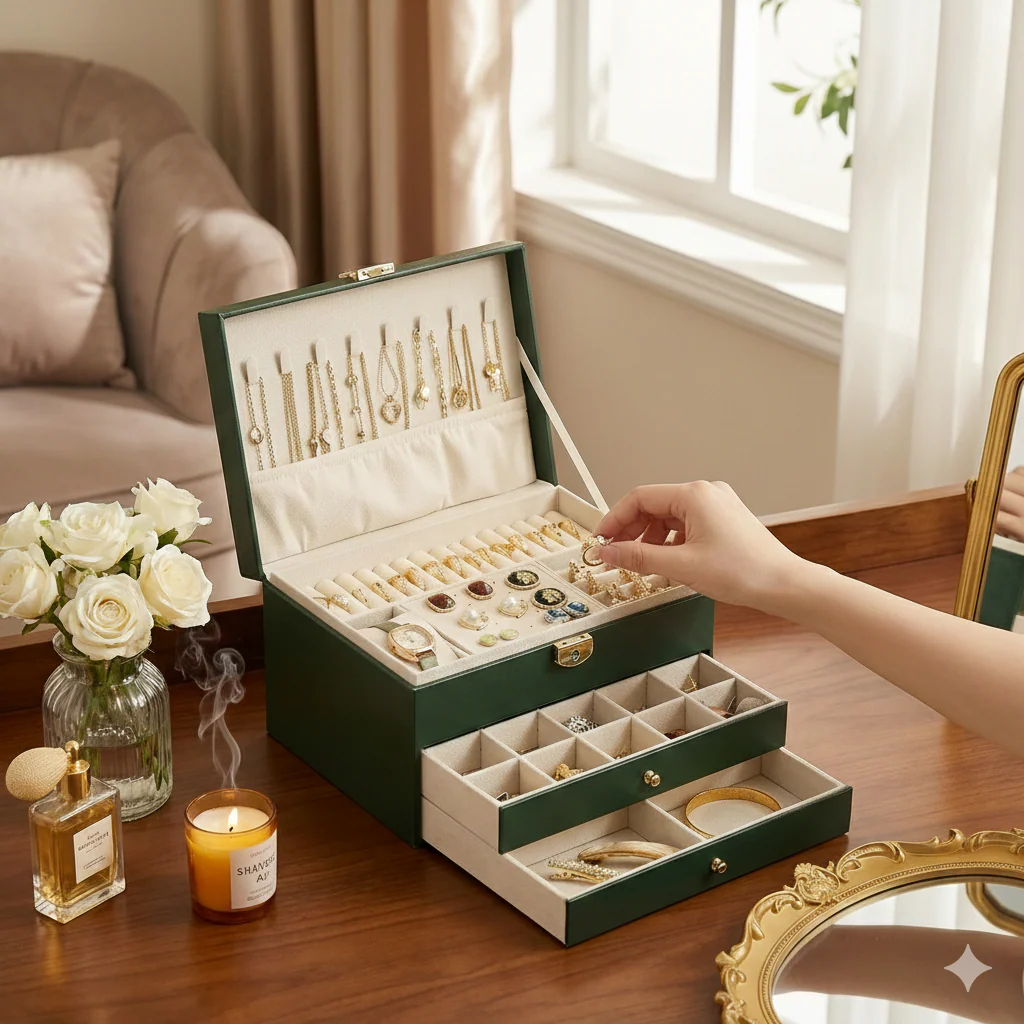 Jewelry Box with Drawers — 2-Tier Organizer