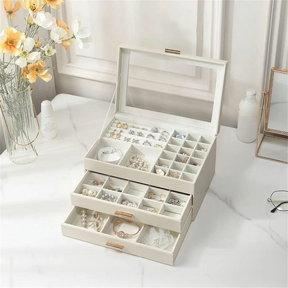Jewelry Display Chest — 3-Tier Vegan Leather