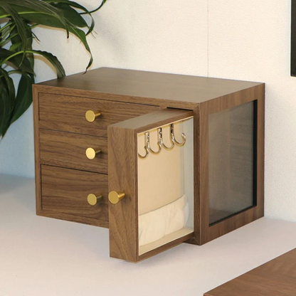 Jewelry Chest — Walnut-Grain Crystal-Clear Display