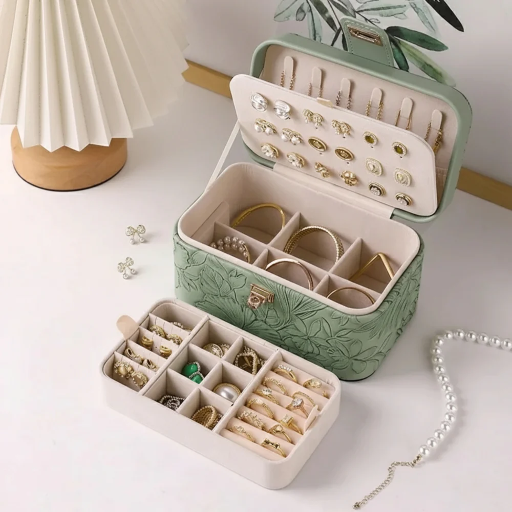 Jewelry Case — Embossed Floral PU Leather