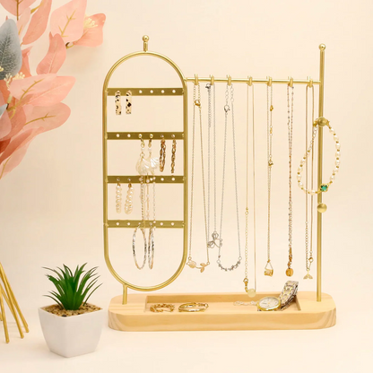 Jewelry Stand — Metal with Solid Wood Base