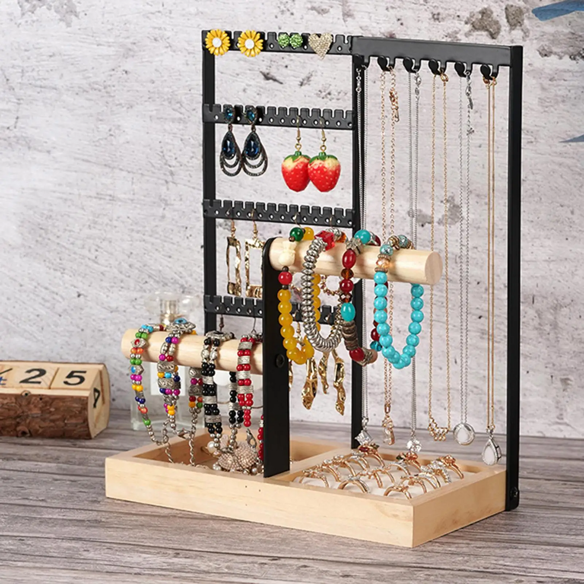 Jewelry Display Stand — Wood and Metal