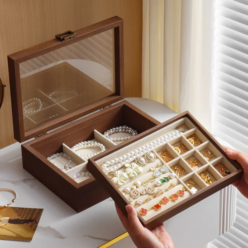 Jewelry Chest — Double-Tier Dark Wood