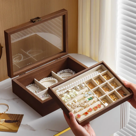 Jewelry Chest — Double-Tier Dark Wood