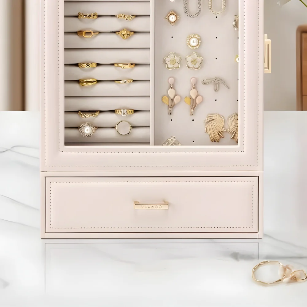 Jewelry Armoire — Vertical PU Leather HD Glass
