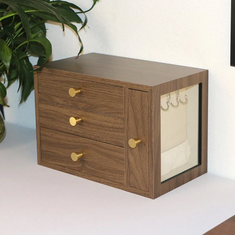 Jewelry Chest — Walnut-Grain Crystal-Clear Display
