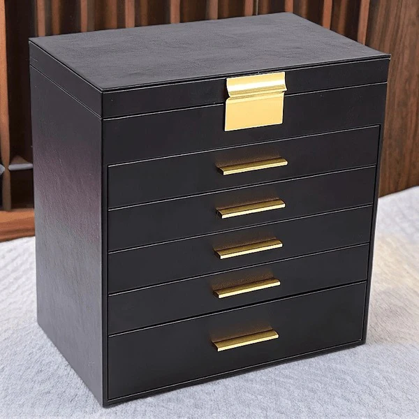 Jewelry Tower 5 Drawers — Curved Faux Leather