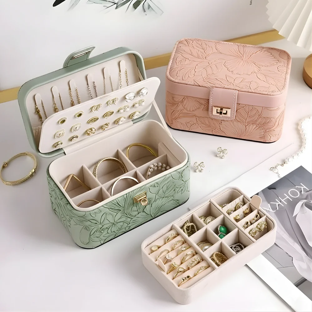 Jewelry Case — Embossed Floral PU Leather