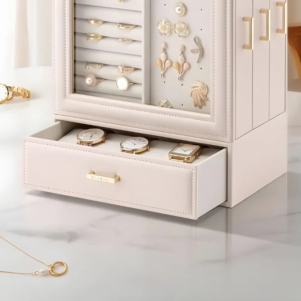 Jewelry Armoire — Vertical PU Leather HD Glass