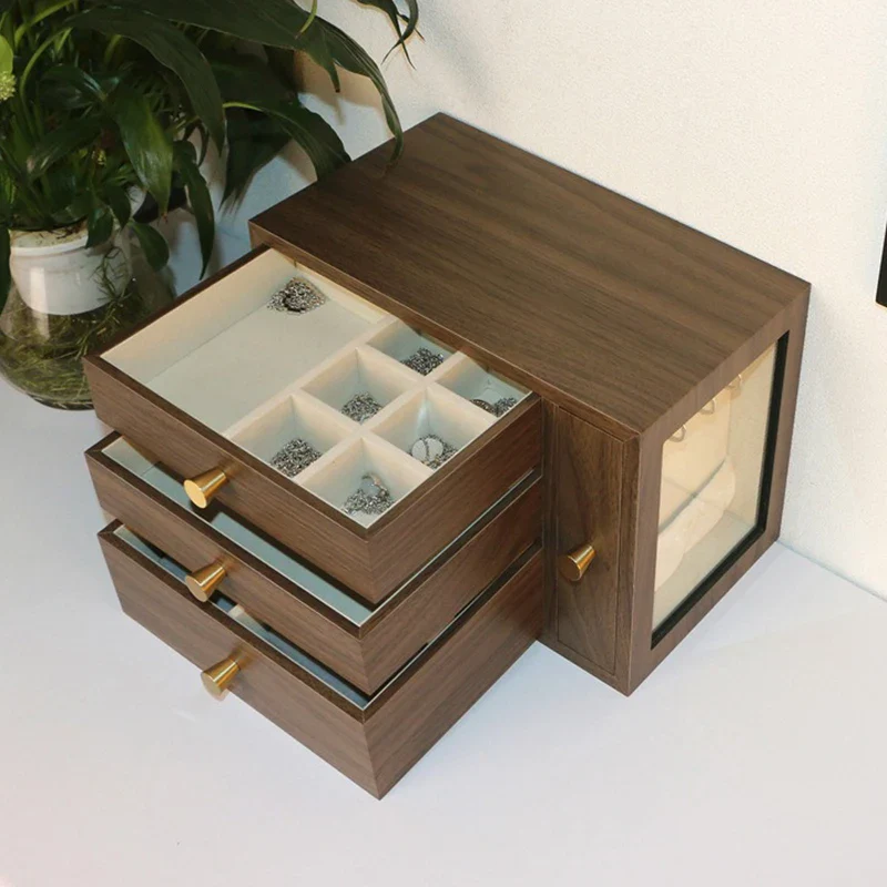 Jewelry Chest — Walnut-Grain Crystal-Clear Display