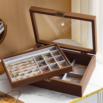 Jewelry Chest — Double-Tier Dark Wood