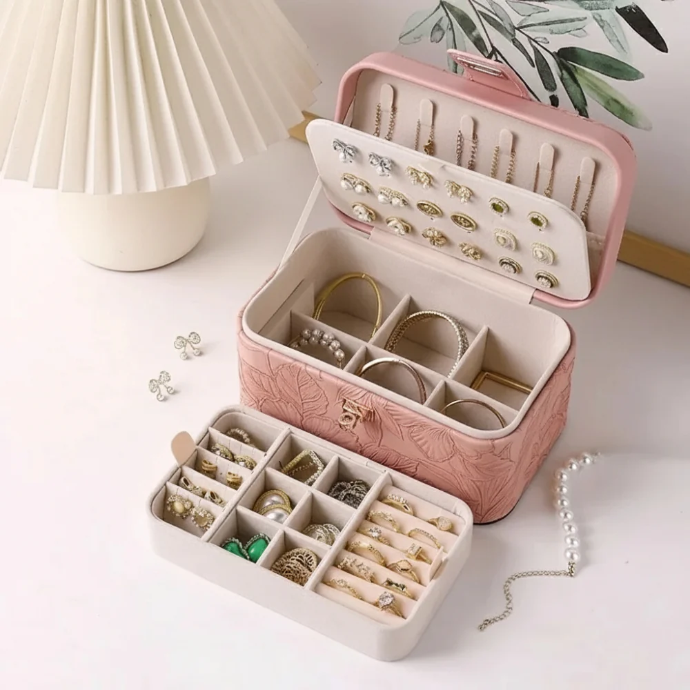 Jewelry Case — Embossed Floral PU Leather