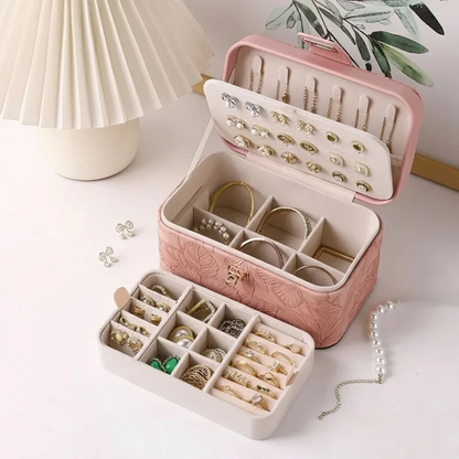 Jewelry Case — Embossed Floral PU Leather
