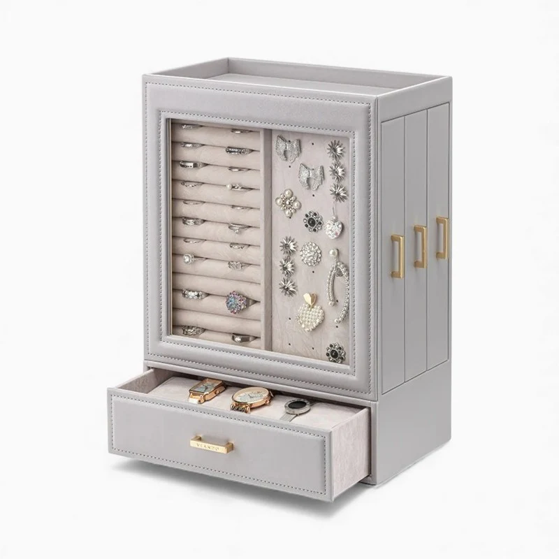 Jewelry Armoire — Vertical PU Leather HD Glass