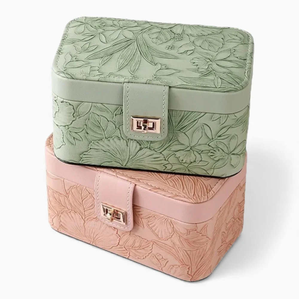 Jewelry Case — Embossed Floral PU Leather