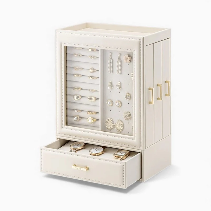Jewelry Armoire — Vertical PU Leather HD Glass