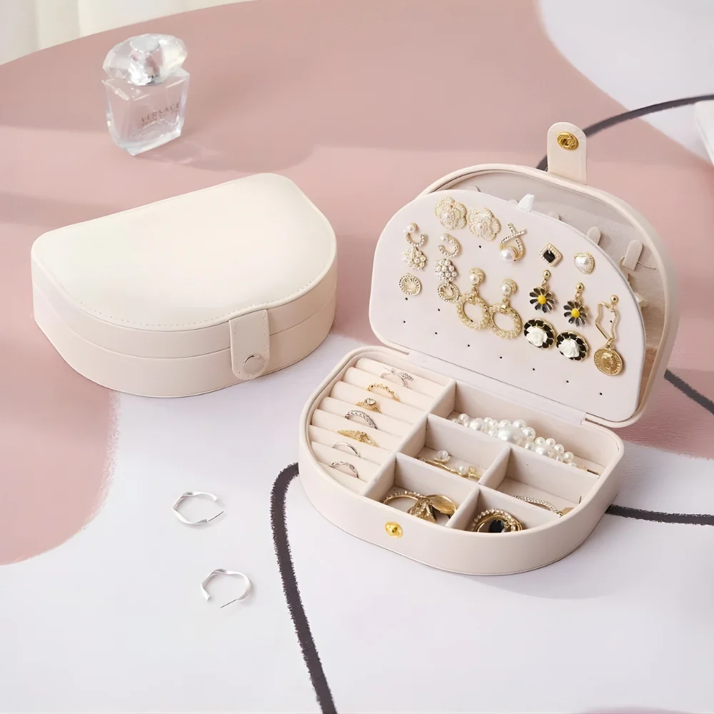 Travel Jewelry Case — Round Faux Leather