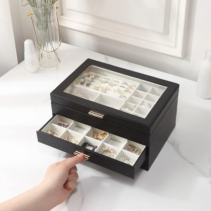 Jewelry Display Chest — 3-Tier Vegan Leather