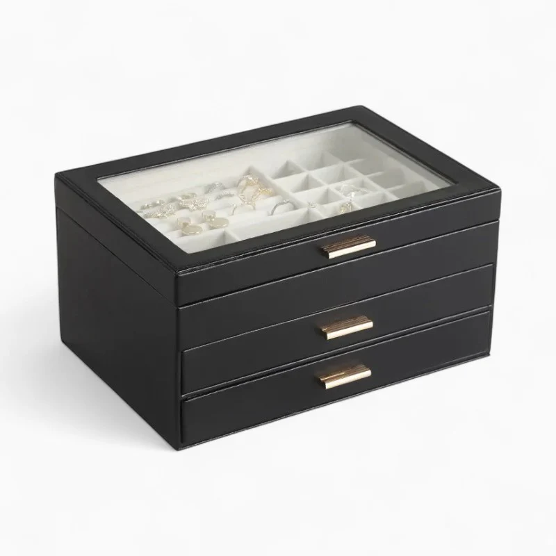 Jewelry Display Chest — 3-Tier Vegan Leather