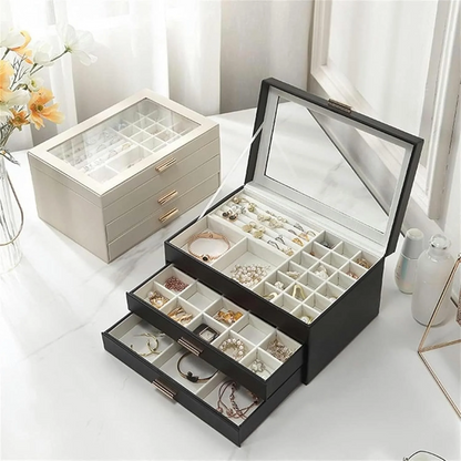 Jewelry Display Chest — 3-Tier Vegan Leather