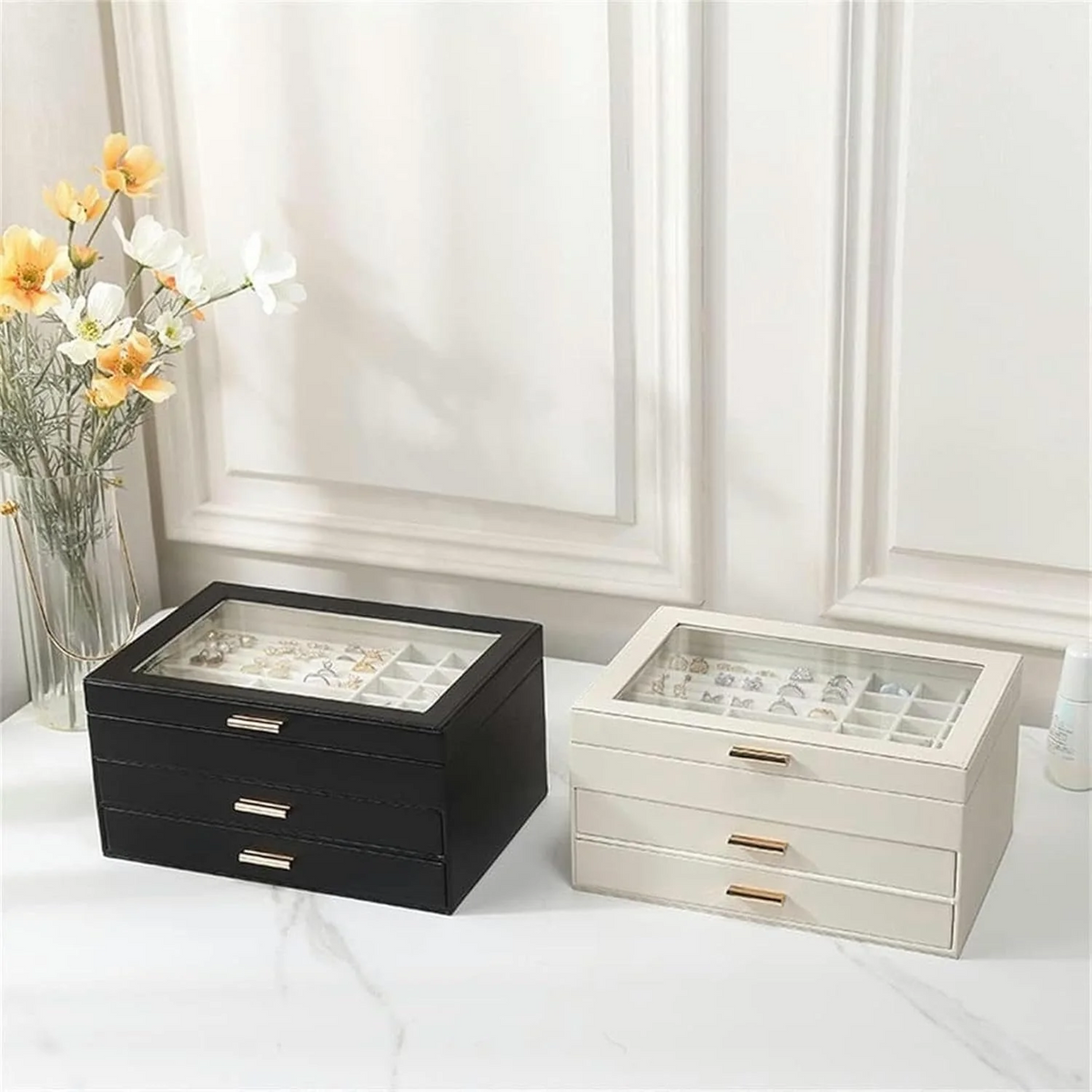 Jewelry Display Chest — 3-Tier Vegan Leather