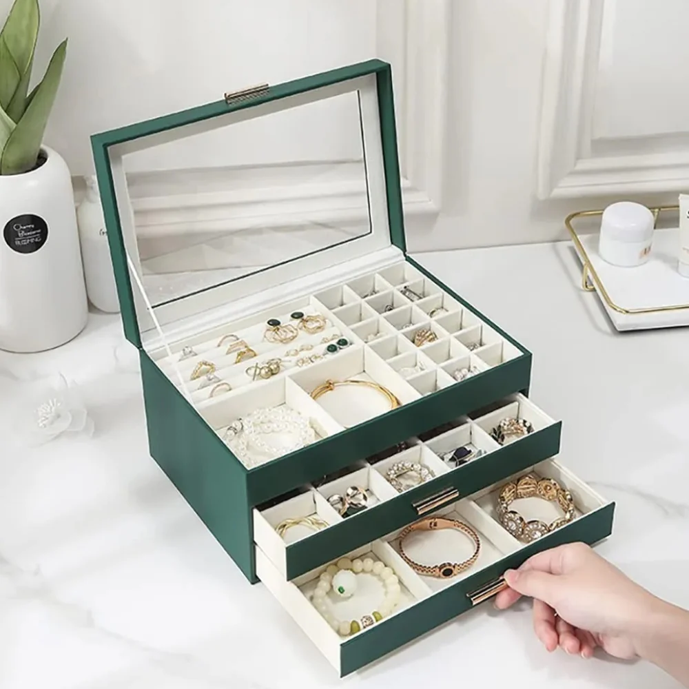 Jewelry Display Chest — 3-Tier Vegan Leather