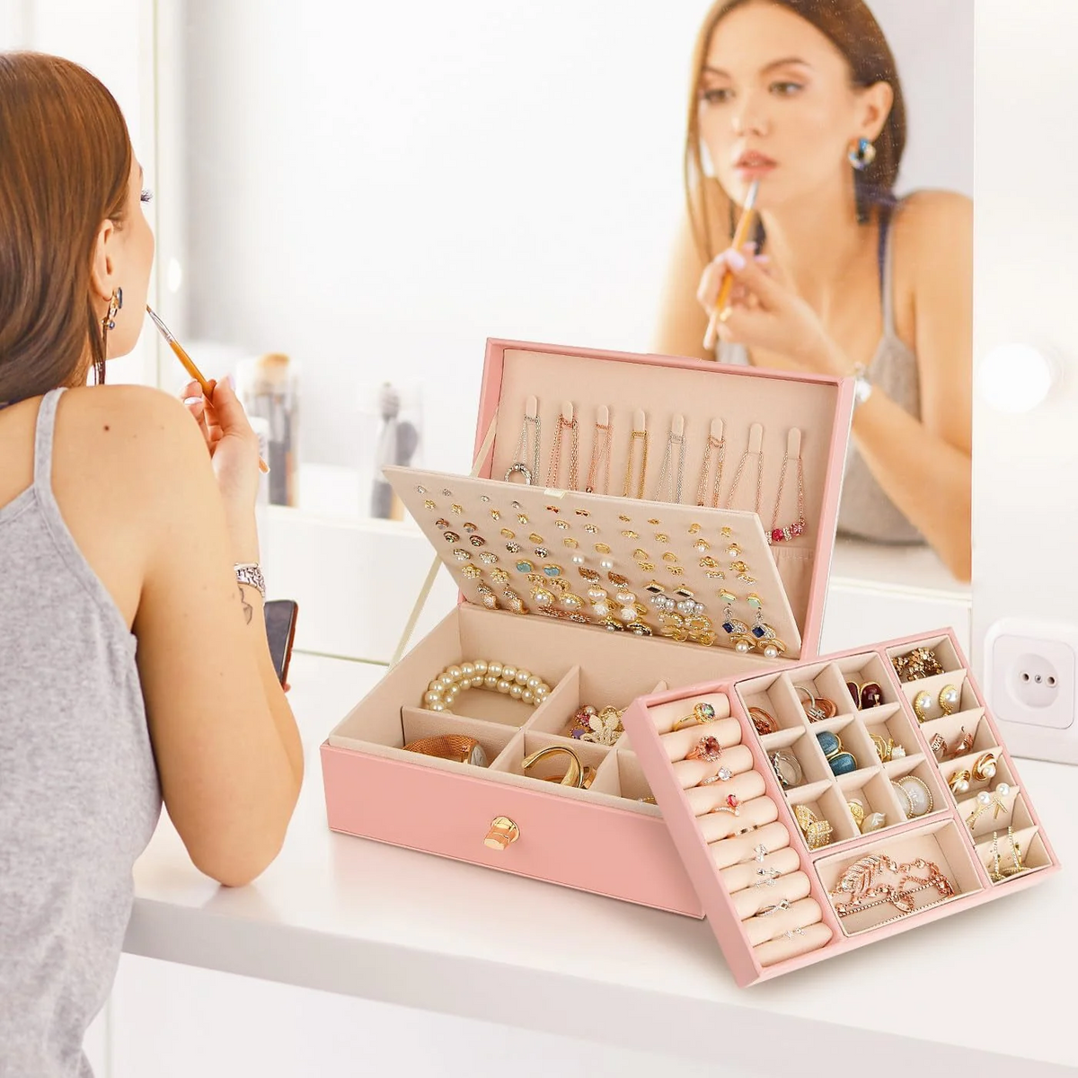 Jewelry Box — Versatile with 2 Removable Organizers