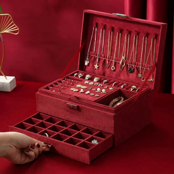 Jewelry Box — Velvet 3-Tier Storage