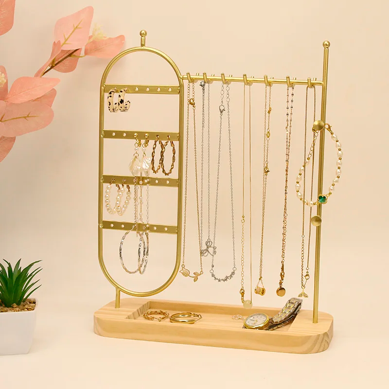 Jewelry Stand — Metal with Solid Wood Base