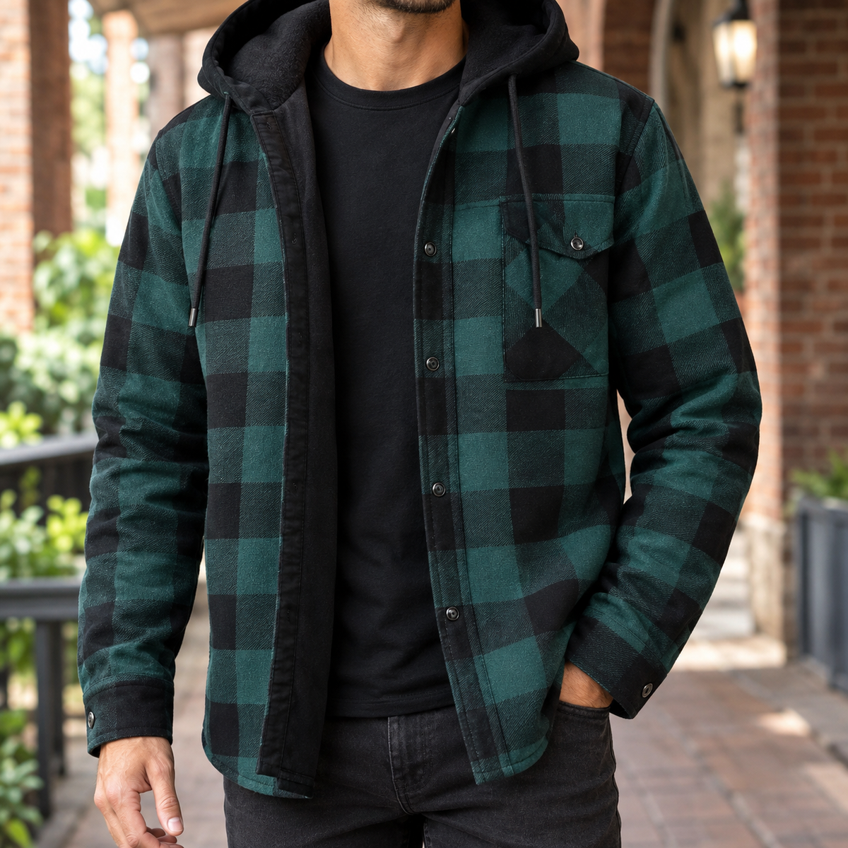 Plaid Denim Hooded Shirt Jacket
