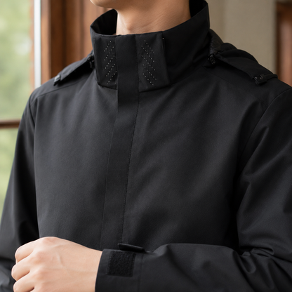Hooded Woven Jacket With High Collar